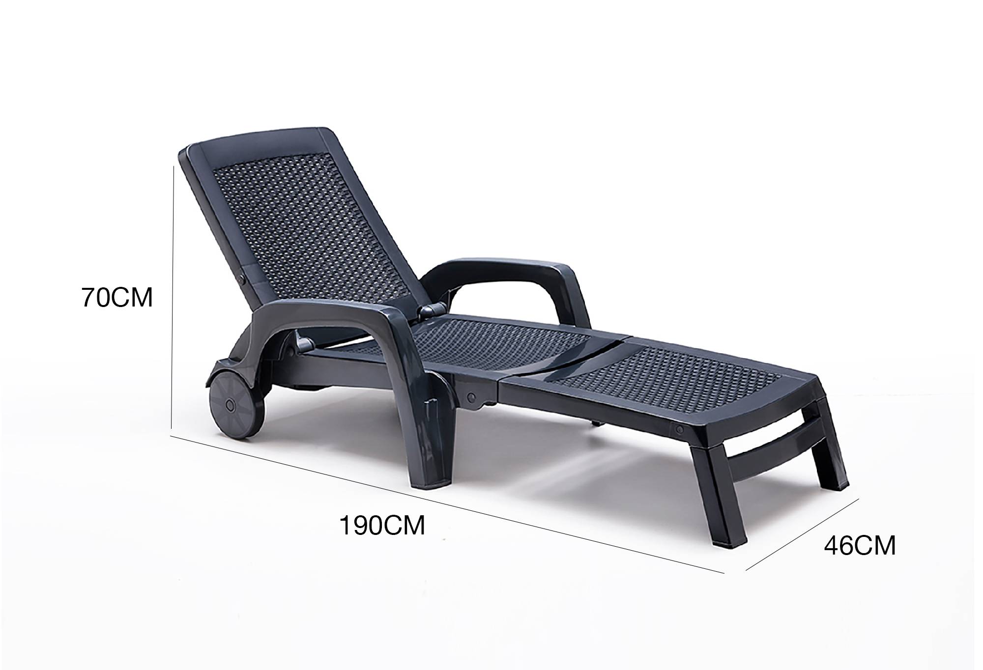 Dmora - Bain au soleil Dmat, Bain au soleil de jardin réglable avec accoudoirs, Chaise longue d'extérieur, 190x46h70 cm, Anthracite - Dmora - Imagen 3