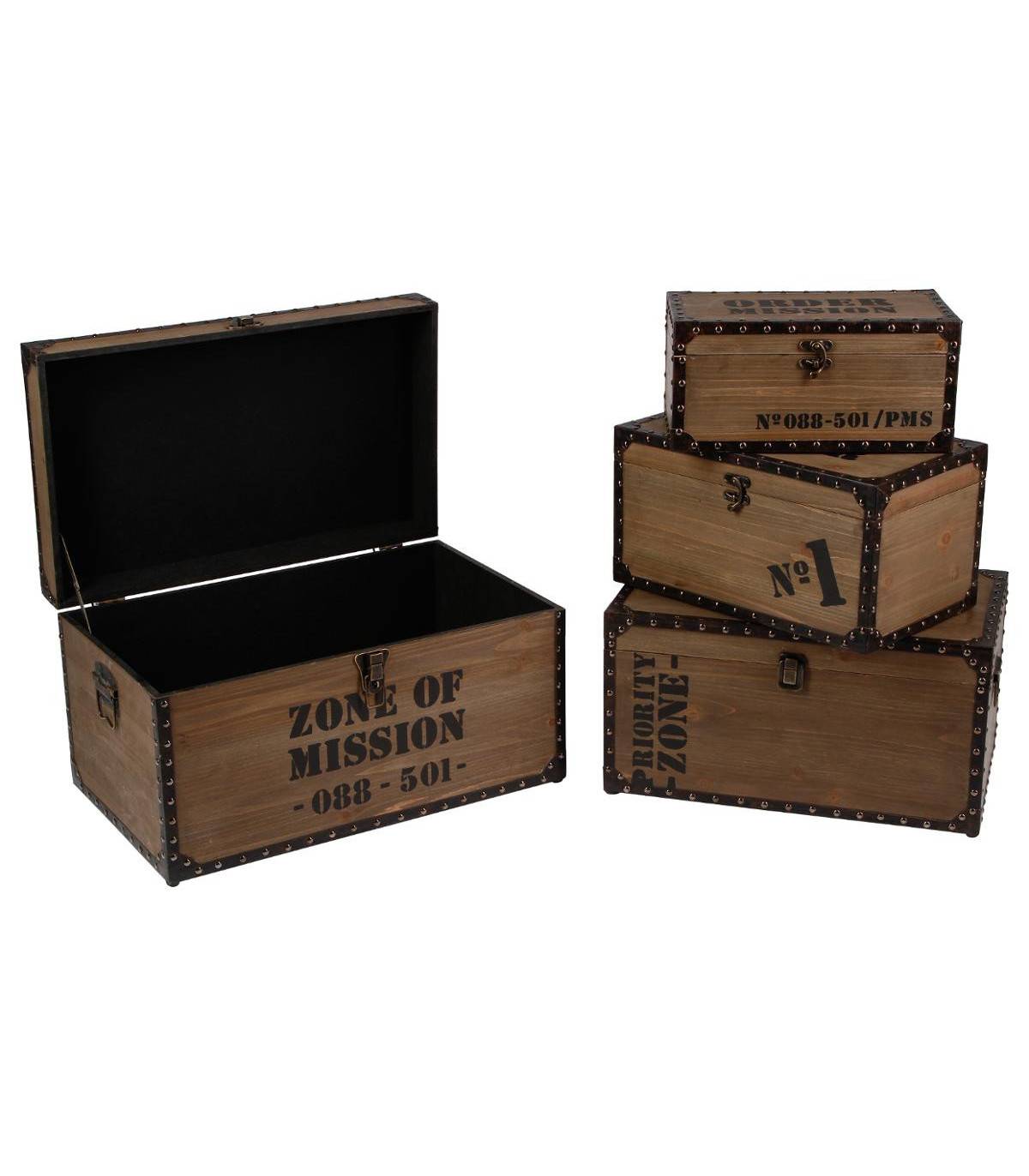 Set de 4 Malles de rangement en Bois déco Rétro Industriel - Imagen 1