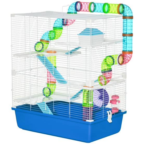 Cage hamster 5 niveaux en acier pour petits rongeurs avec tubes et accessoires 59x36x69cm bleu - ComfortXL Outdoor Living - Image 2