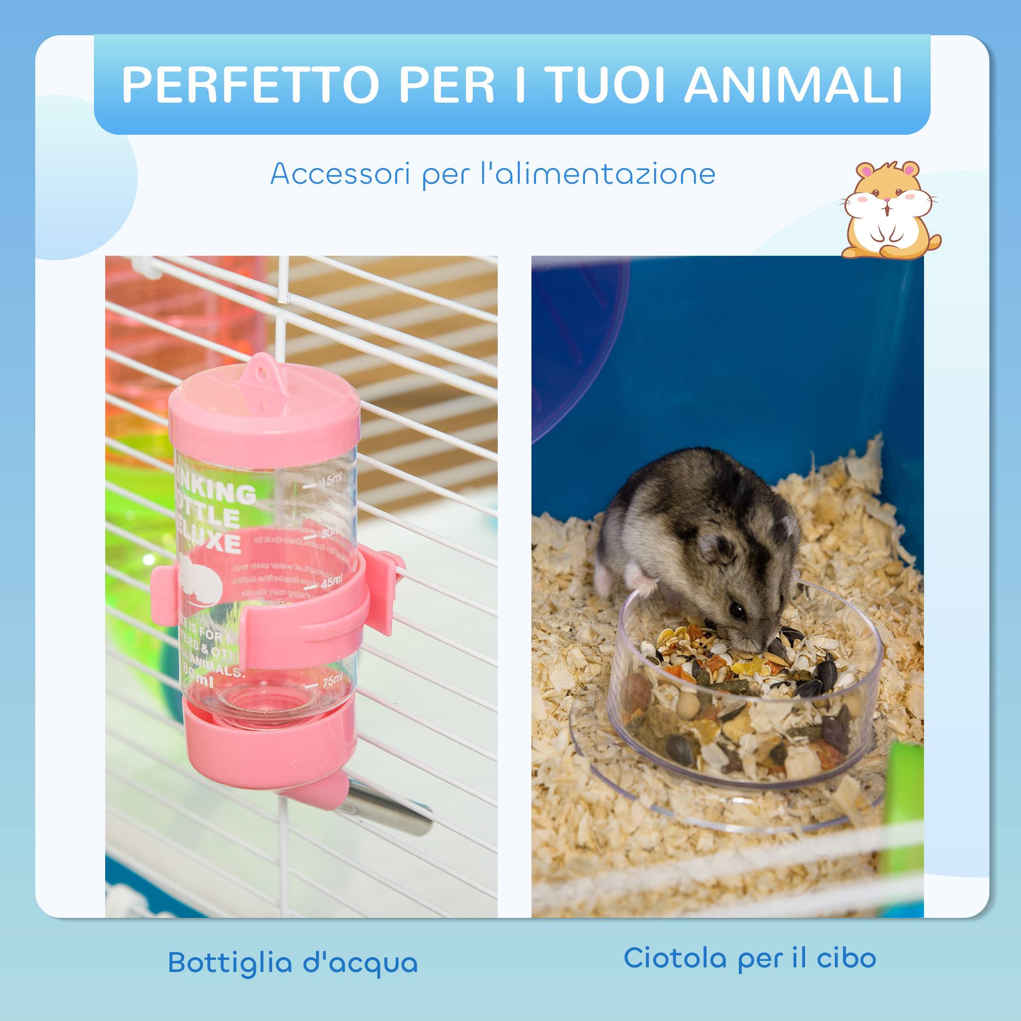Cage hamster 5 niveaux en acier pour petits rongeurs avec tubes et accessoires 59x36x69cm bleu - ComfortXL Outdoor Living - Image 7