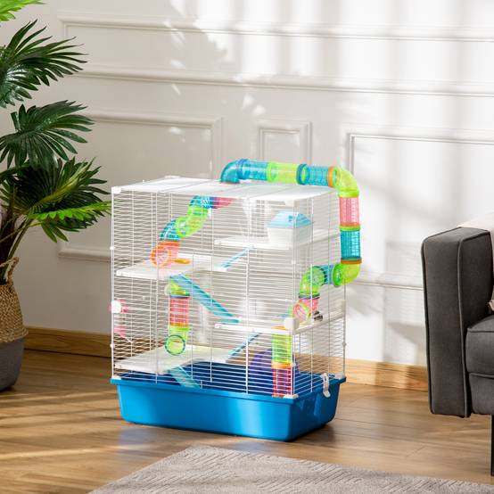 Cage hamster 5 niveaux en acier pour petits rongeurs avec tubes et accessoires 59x36x69cm bleu - ComfortXL Outdoor Living - Image 3