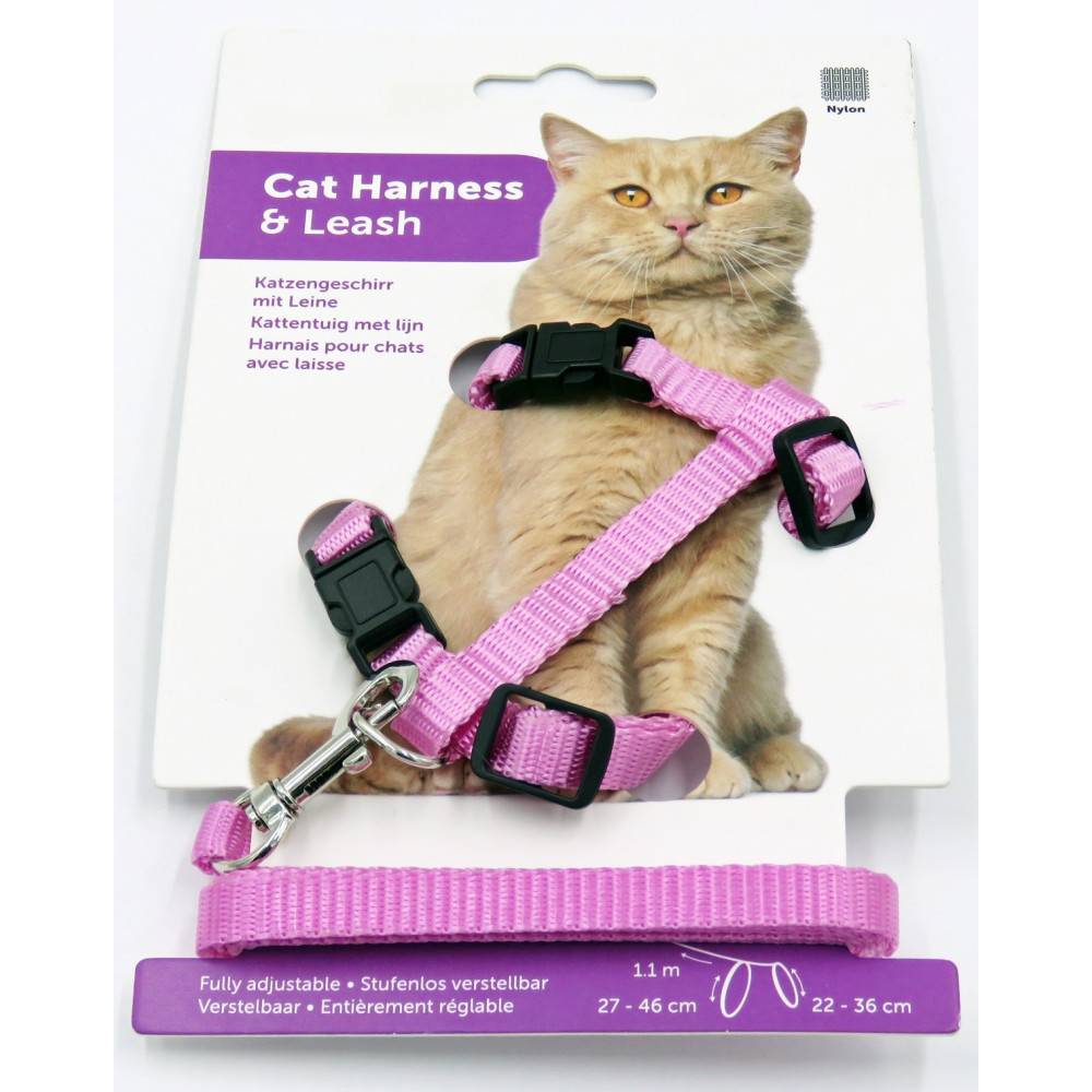 Harnais et laisse de 1,10 mètre couleur rose, pour chat, - Image 2