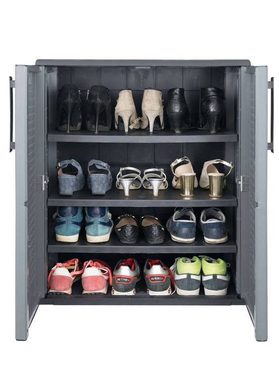 Dmora - Armoire d'extérieur Bilzen, Mobilier d'extérieur, Armoire de balcon polyvalente, 100% Made in Italy, Gris et Noir, Finition rayée, 68x37h84 cm - Dmora - Image 4