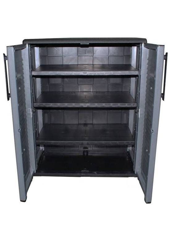 Dmora - Armoire d'extérieur Bilzen, Mobilier d'extérieur, Armoire de balcon polyvalente, 100% Made in Italy, Gris et Noir, Finition rayée, 68x37h84 cm - Dmora - Image 5
