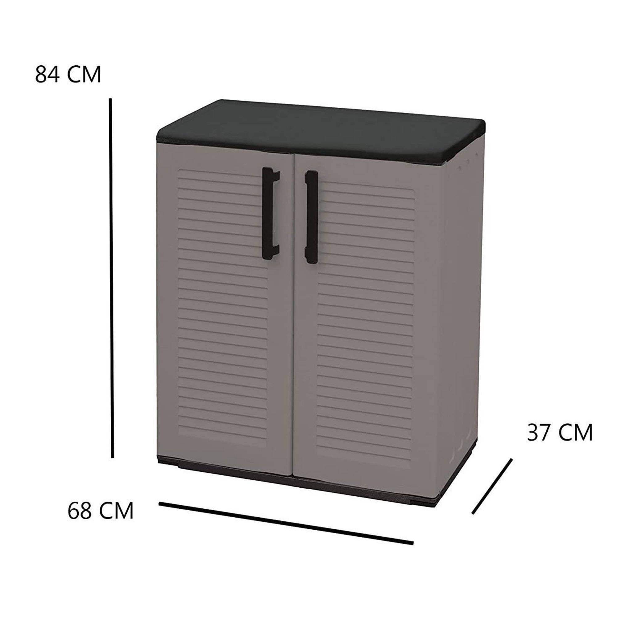 Dmora - Armoire d'extérieur Bilzen, Mobilier d'extérieur, Armoire de balcon polyvalente, 100% Made in Italy, Gris et Noir, Finition rayée, 68x37h84 cm - Dmora - Imagen 3