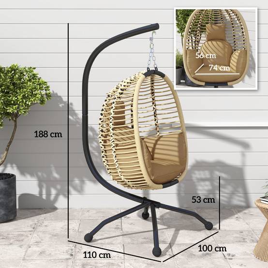 Fauteuil œuf suspendu pliant acier intérieur extérieur grand confort coussin beige - ComfortXL Outdoor Living - Image 5