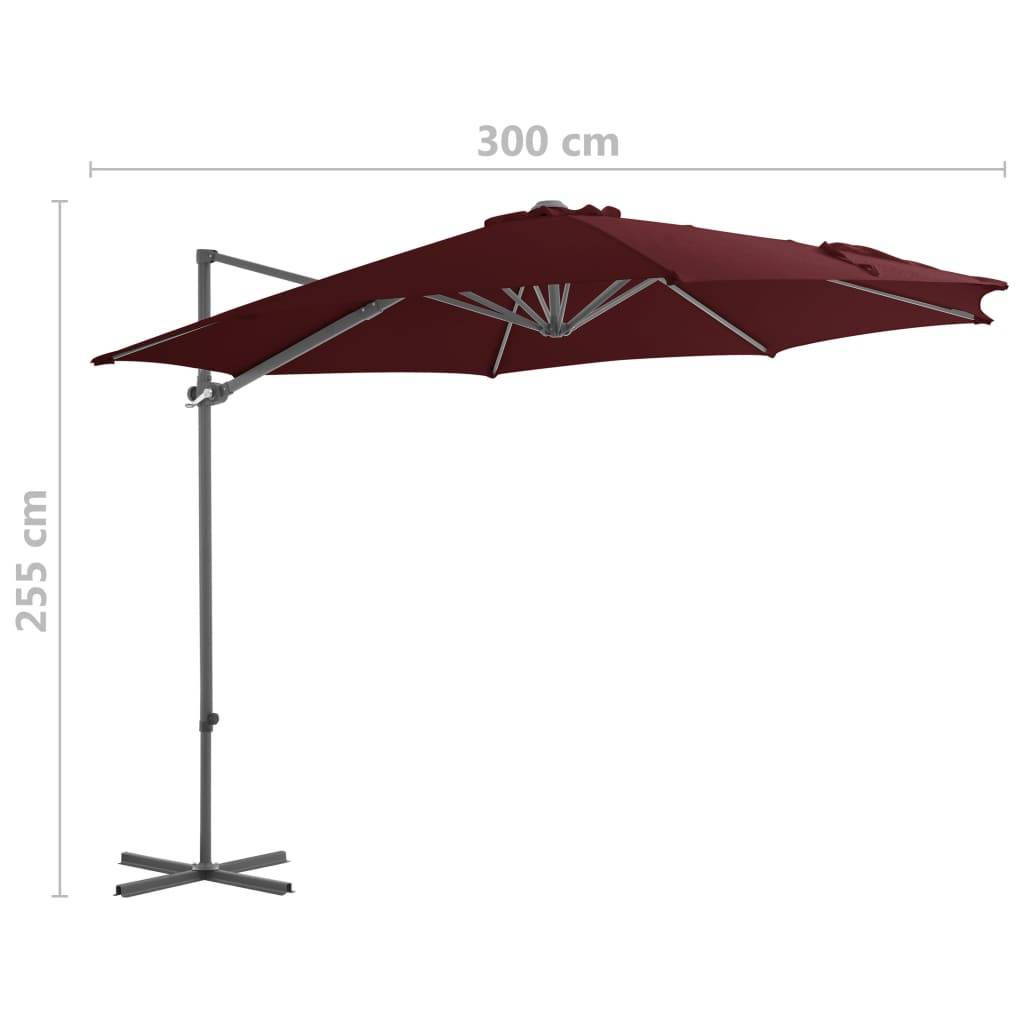 Helloshop26 - Parasol d'extérieur déporté avec mât en acier 300 cm rouge bordeaux - Imagen 8