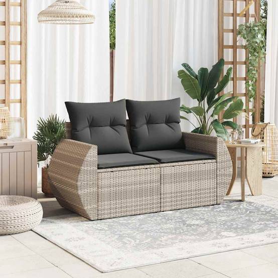Canapé de jardin | Canapé D'extérieur | Sofa De Jardin 2 places et coussins gris clair résine tressée Maison Chic - Image 3