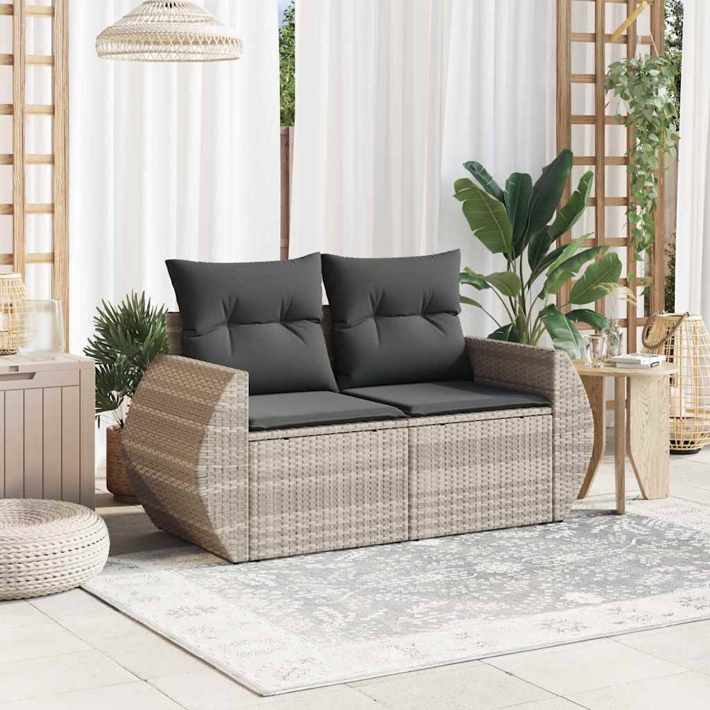 Canapé de jardin | Canapé D'extérieur | Sofa De Jardin 2 places et coussins gris clair résine tressée Maison Chic - Image 3
