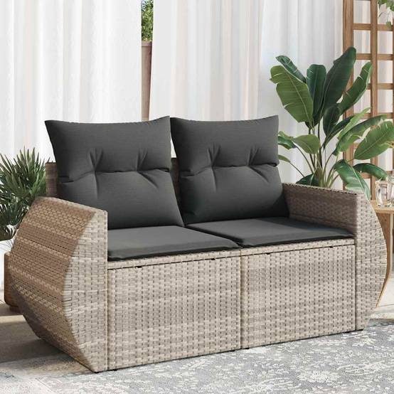 Canapé de jardin | Canapé D'extérieur | Sofa De Jardin 2 places et coussins gris clair résine tressée Maison Chic - Image 2