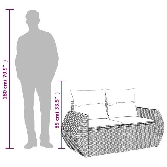 Canapé de jardin | Canapé D'extérieur | Sofa De Jardin 2 places et coussins gris clair résine tressée Maison Chic - Image 8