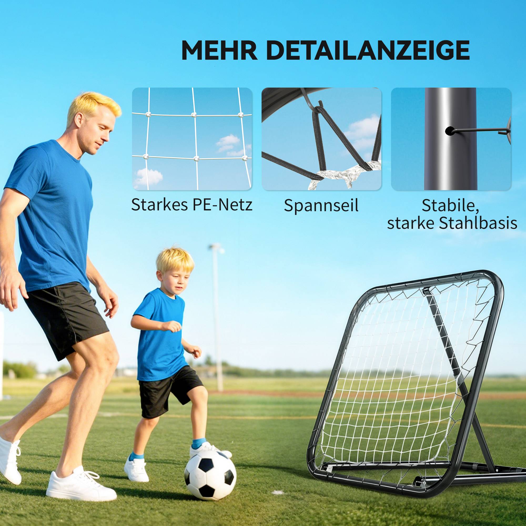 Mur de rebond football 78x84 cm, réglable 5 positions, portable avec piquets, entraînement jeunes, blanc - Image 6