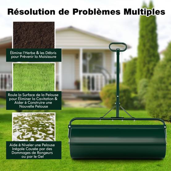 Rouleau à Gazon de Jardin en Métal avec Poignée de Préhension Détachable Rouleau de Pelouse Rempli d'Eau/Sable Vert - Image 7