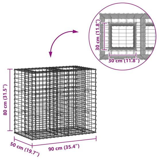 Lit surélevé gabion Acier galvanisé Argenté 90 x 50 x 80 cm - PANGIVO - Image 8
