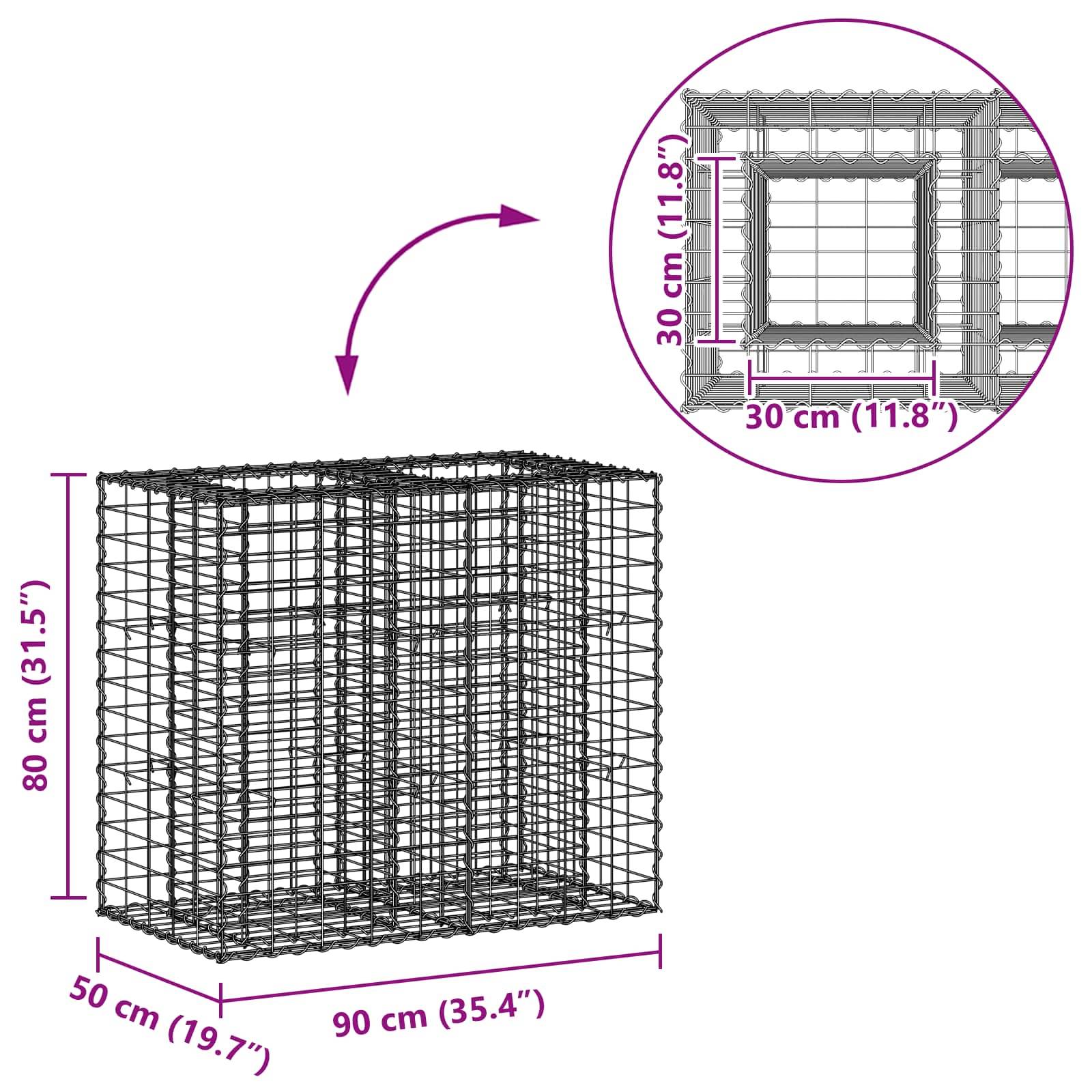 Lit surélevé gabion Acier galvanisé Argenté 90 x 50 x 80 cm - PANGIVO - Image 8