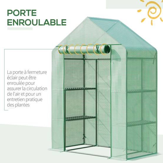 Serre de jardin PE plantes 8 étagères latérales accès porte 141x72x191cm vert - ComfortXL Outdoor Living - Image 8