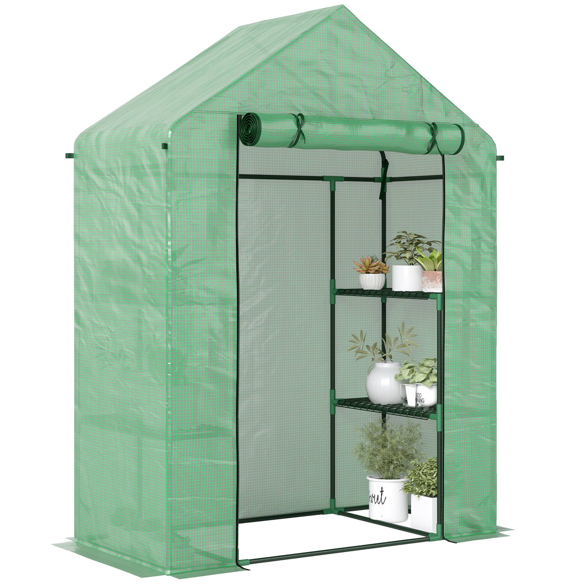Serre de jardin PE plantes 8 étagères latérales accès porte 141x72x191cm vert - ComfortXL Outdoor Living - Image 1