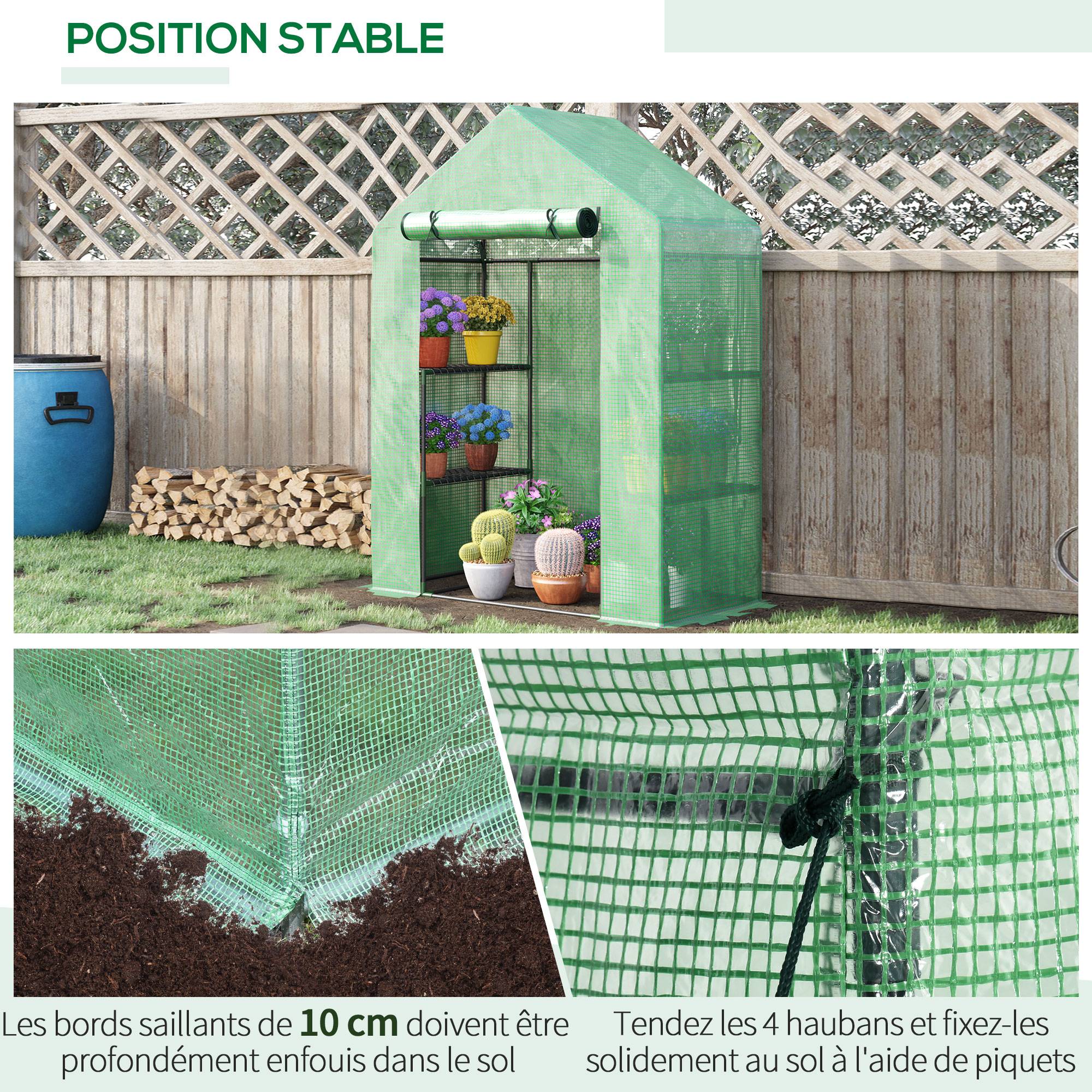 Serre de jardin PE plantes 8 étagères latérales accès porte 141x72x191cm vert - ComfortXL Outdoor Living - Image 7
