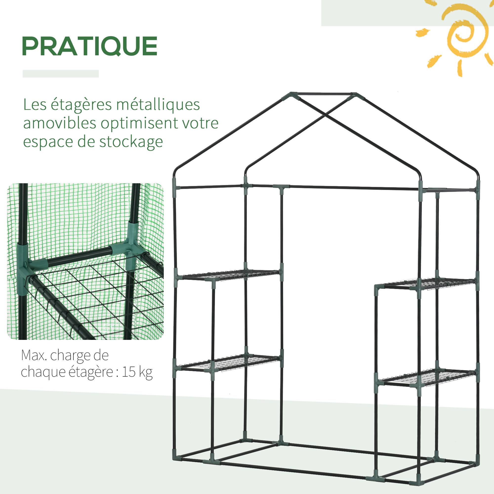 Serre de jardin PE plantes 8 étagères latérales accès porte 141x72x191cm vert - ComfortXL Outdoor Living - Image 9