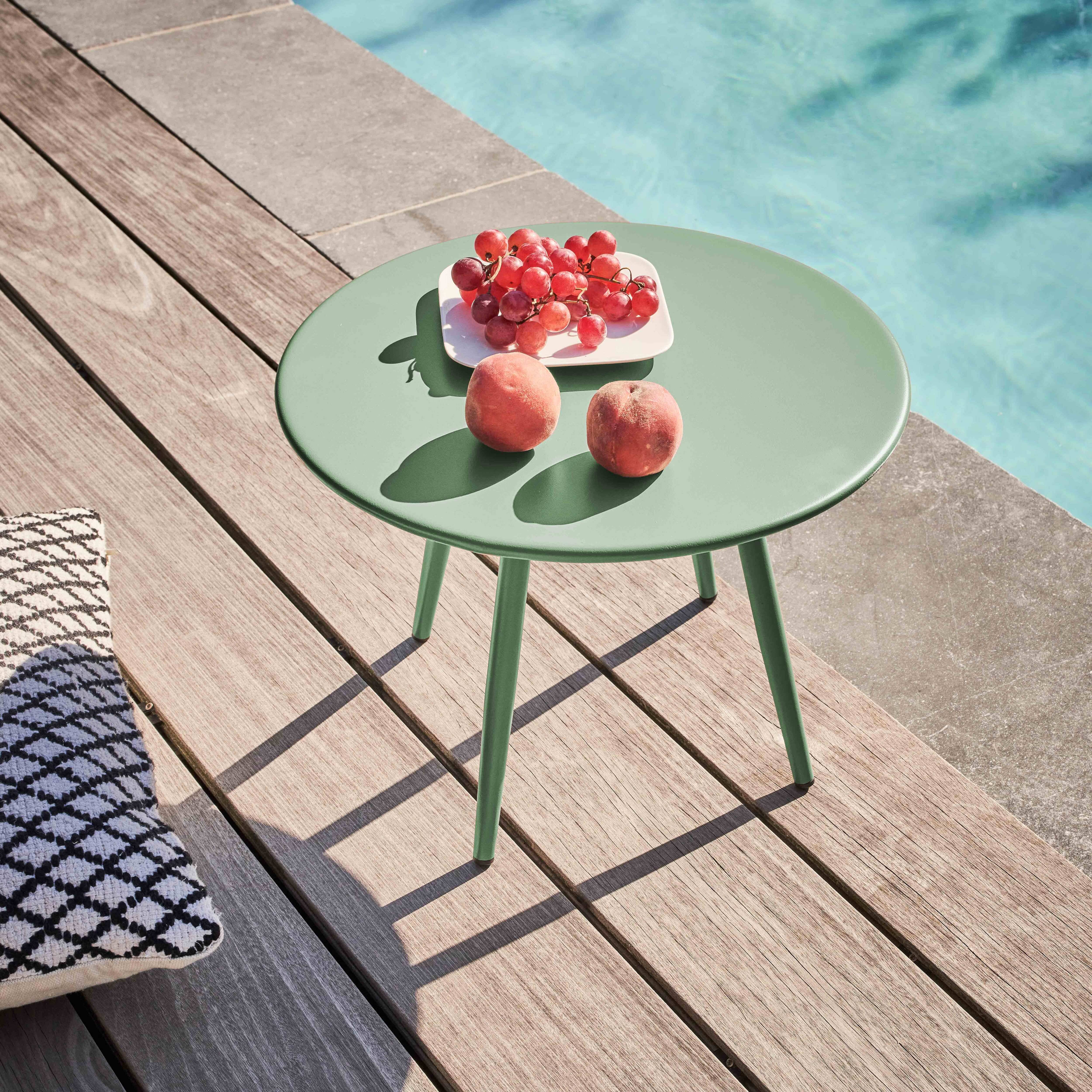 Oviala - Table basse de jardin ronde en métal vert sauge 40 cm Palavas - Oviala - Imagen 3