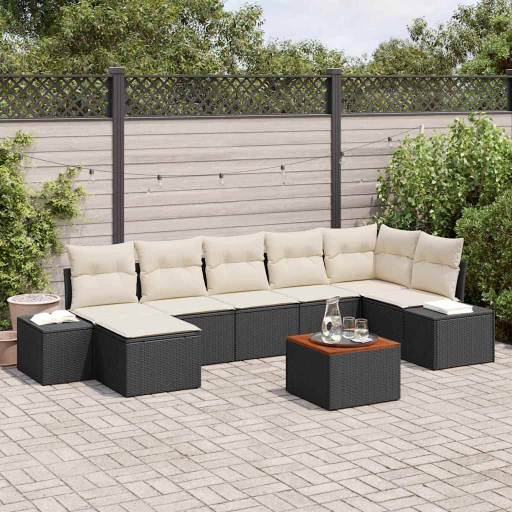 Salon de Jardin 8pcs Poly Rotin Modulable 7 Places avec Rangement et Pouf Extérieur Noir Blanc – ComfortXL Outdoor Living - Image 1