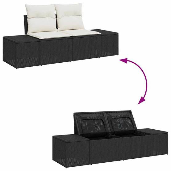 Salon de Jardin 8pcs Poly Rotin Modulable 7 Places avec Rangement et Pouf Extérieur Noir Blanc – ComfortXL Outdoor Living - Image 3