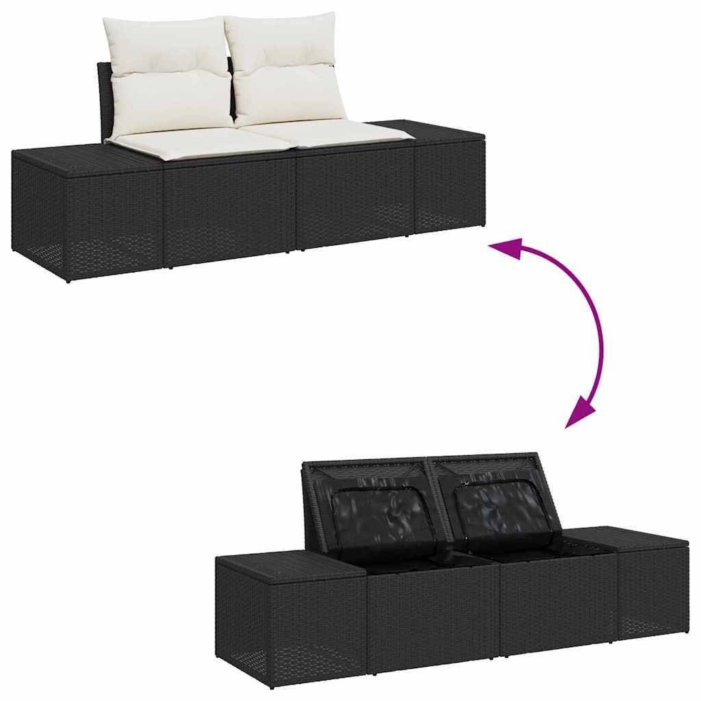 Salon de Jardin 8pcs Poly Rotin Modulable 7 Places avec Rangement et Pouf Extérieur Noir Blanc – ComfortXL Outdoor Living - Image 3