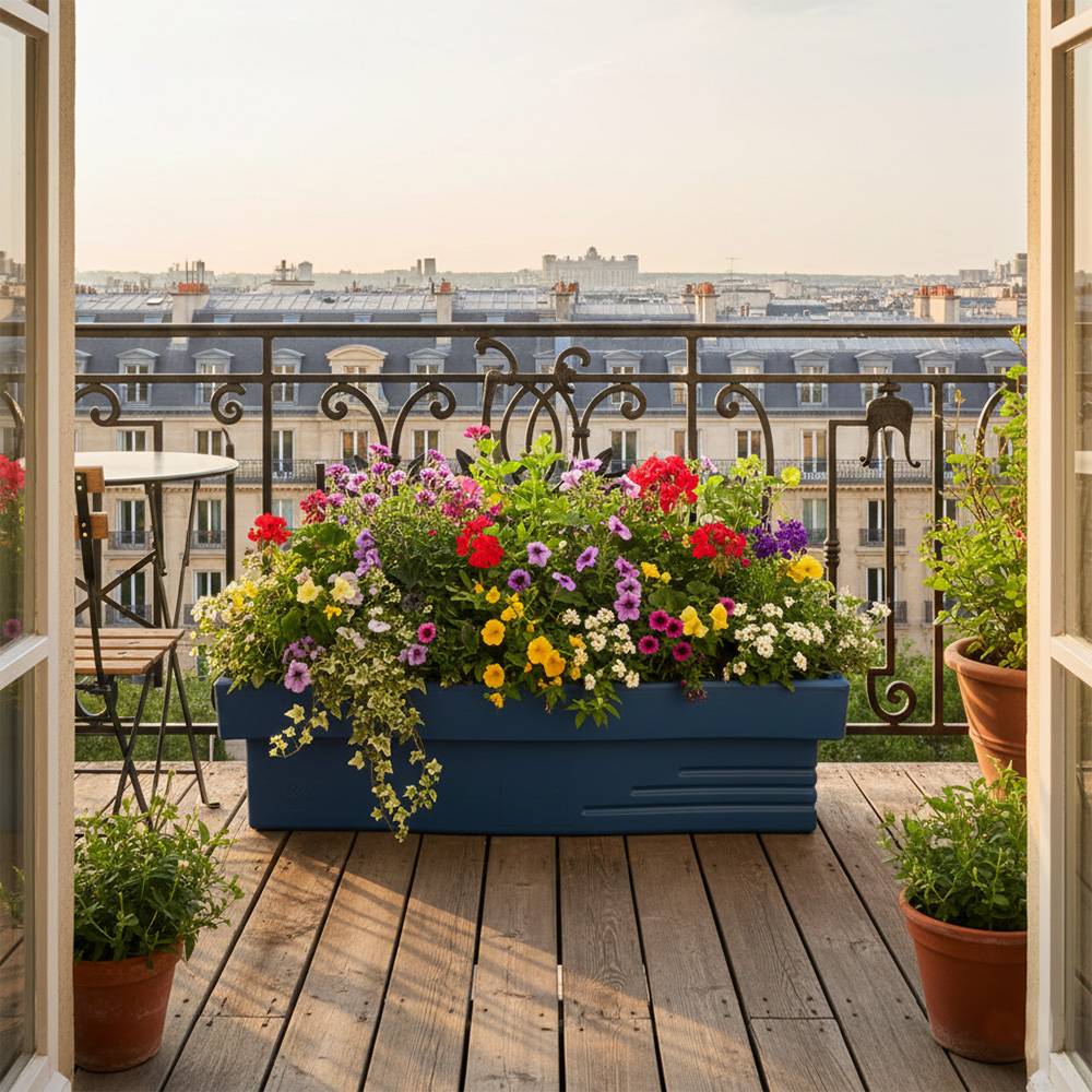 Jardinière design effet pierre 70l avec réserve d'eau-plast'up rotomoulage - Imagen 3