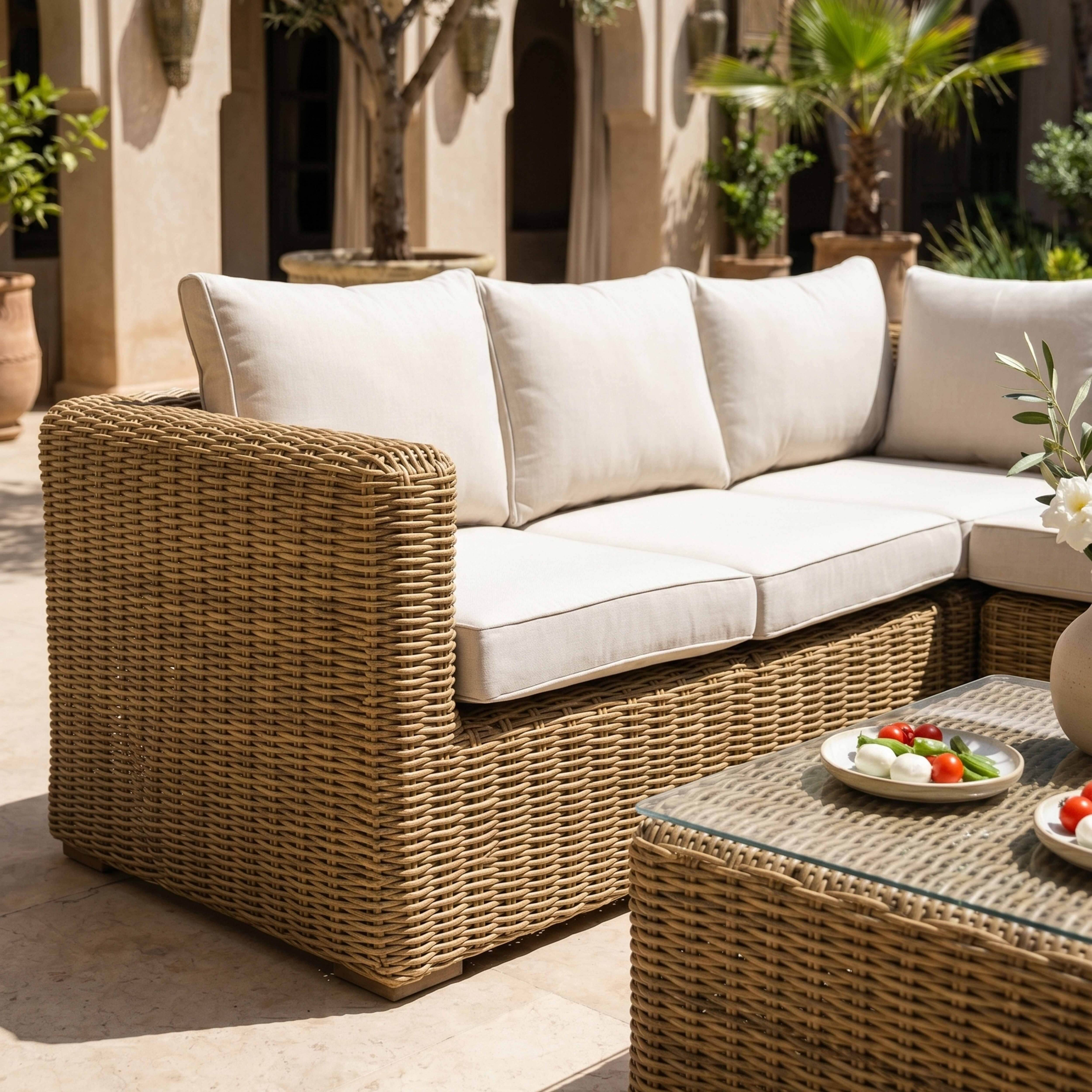 Oviala - Salon de jardin 5 places en résine tressée écru Zanzibar - Oviala - Imagen 3