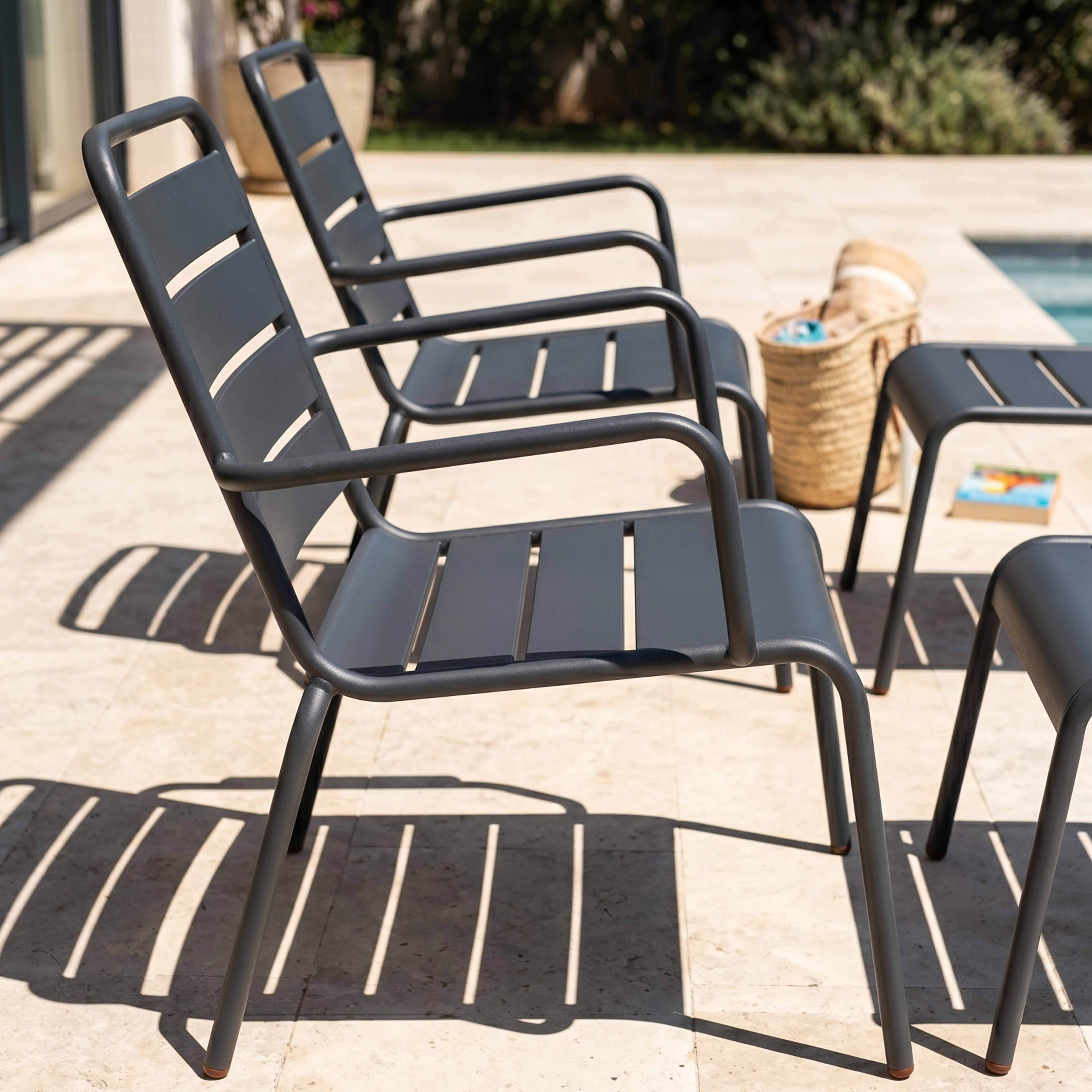 Oviala - Lot de 2 fauteuils relax avec repose-pieds en métal gris Palavas - Oviala - Imagen 3