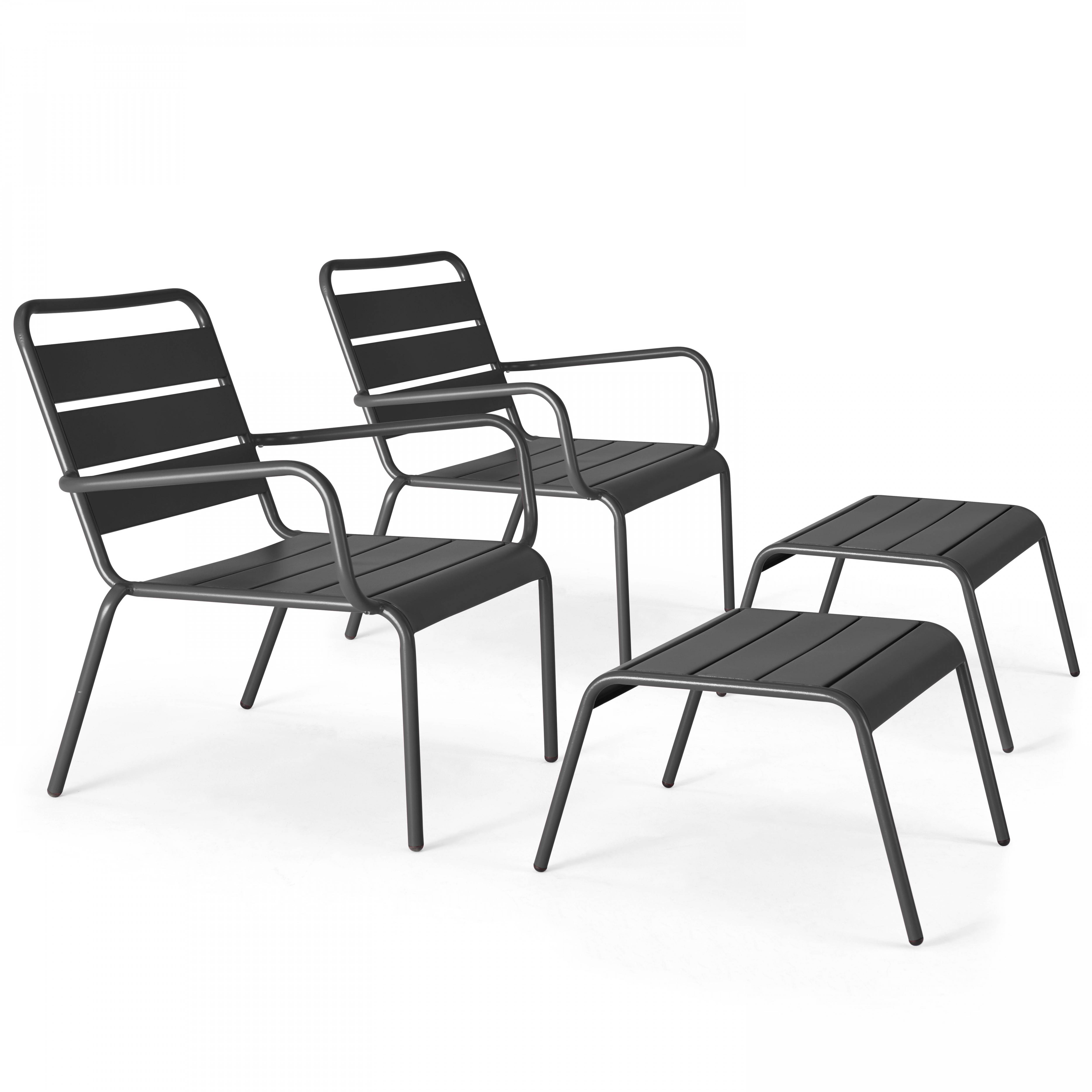 Oviala - Lot de 2 fauteuils relax avec repose-pieds en métal gris Palavas - Oviala - Imagen 1