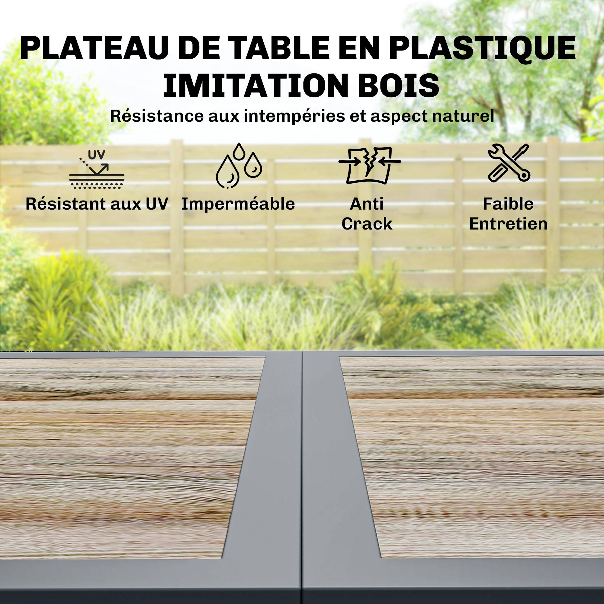 Salon de Jardin Ensemble Mobilier de Jardin 7 Pièces Table Effet Bois 6 Chaises Empilables en Textilène 140x80x72cm Gris - Image 6