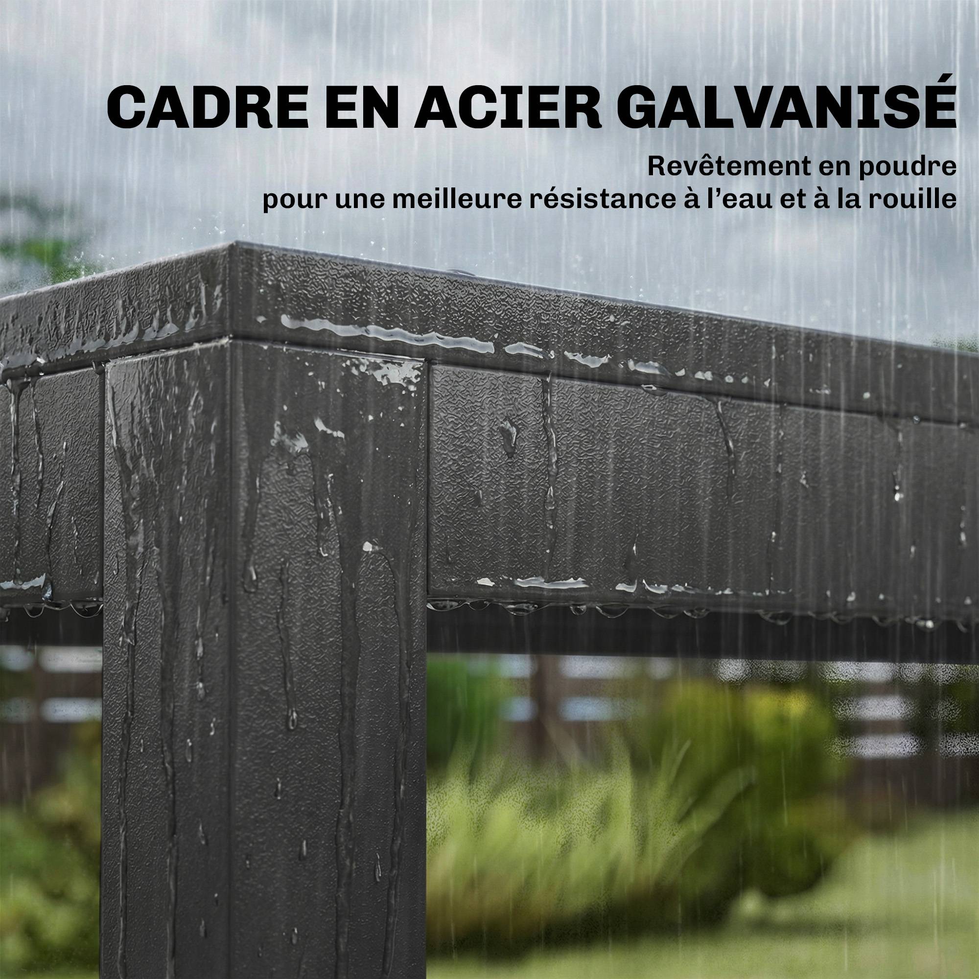 Salon de Jardin Ensemble Mobilier de Jardin 7 Pièces Table Effet Bois 6 Chaises Empilables en Textilène 140x80x72cm Gris - Image 10