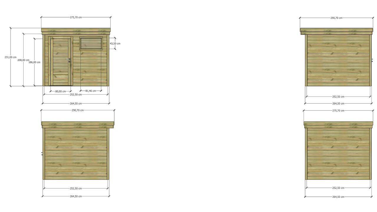 Sans Marque - ABRI DE JARDIN bois autoclave 27mm - 2,64x2,64m / 7m2 - Bac acier - Abri Français - Image 4
