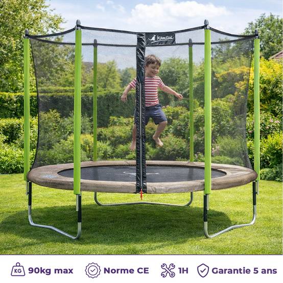 Kangui - Trampoline jardin Ø 300 cm + échelle + kit d'ancrage - JUMPI 300 - Taupe/Vert Kangui - Image 2