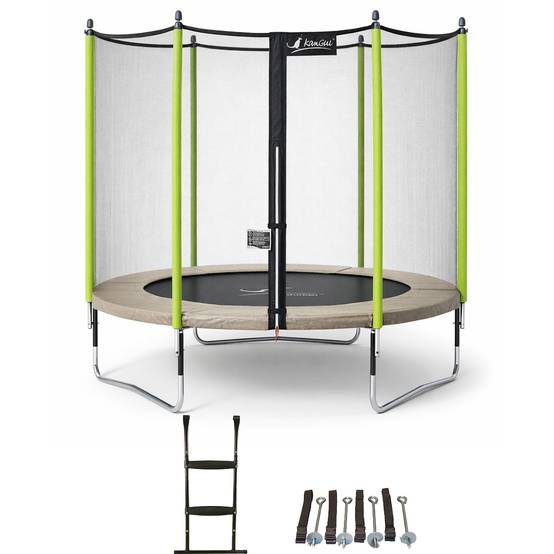 Kangui - Trampoline jardin Ø 300 cm + échelle + kit d'ancrage - JUMPI 300 - Taupe/Vert Kangui - Image 1