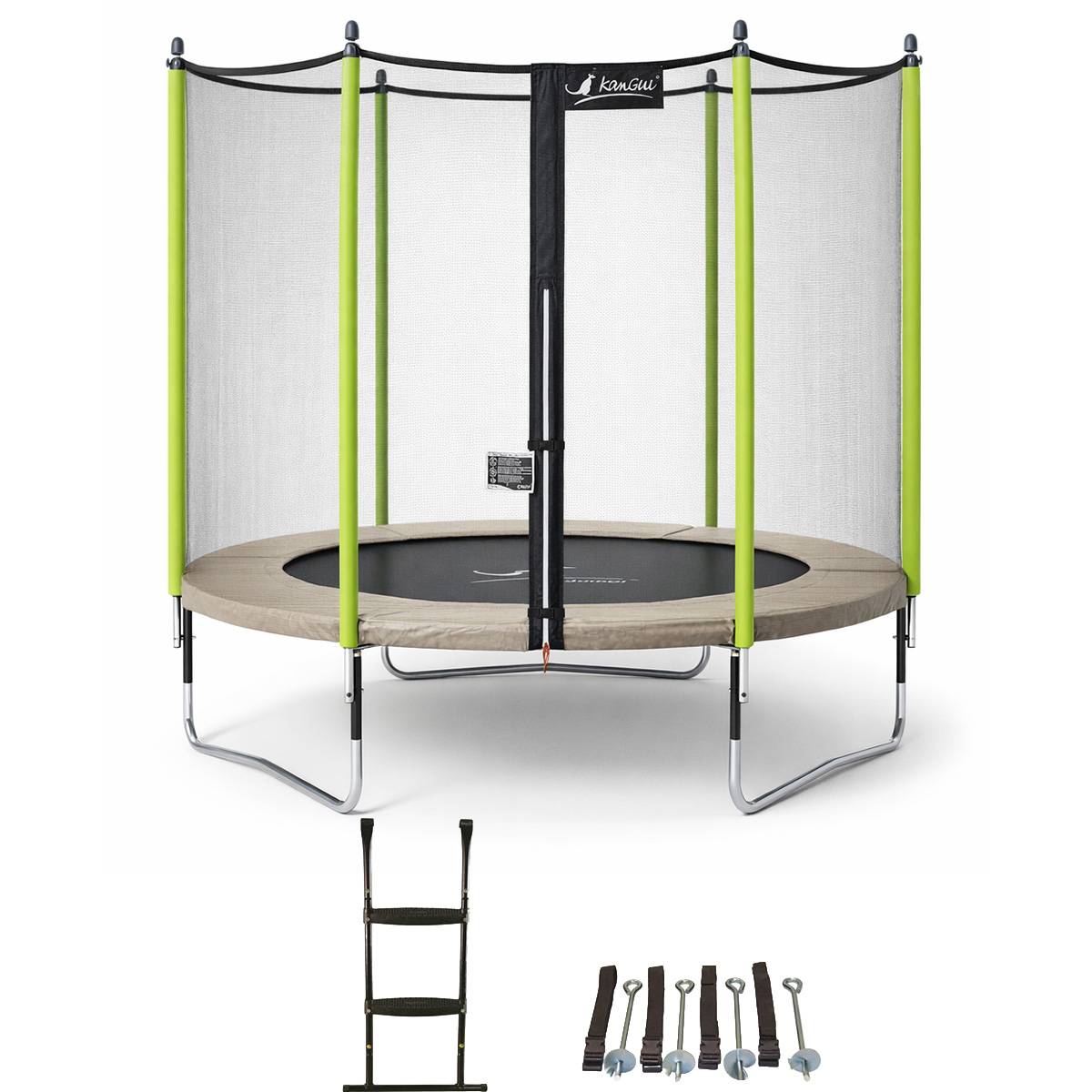 Kangui - Trampoline jardin Ø 300 cm + échelle + kit d'ancrage - JUMPI 300 - Taupe/Vert Kangui - Image 1