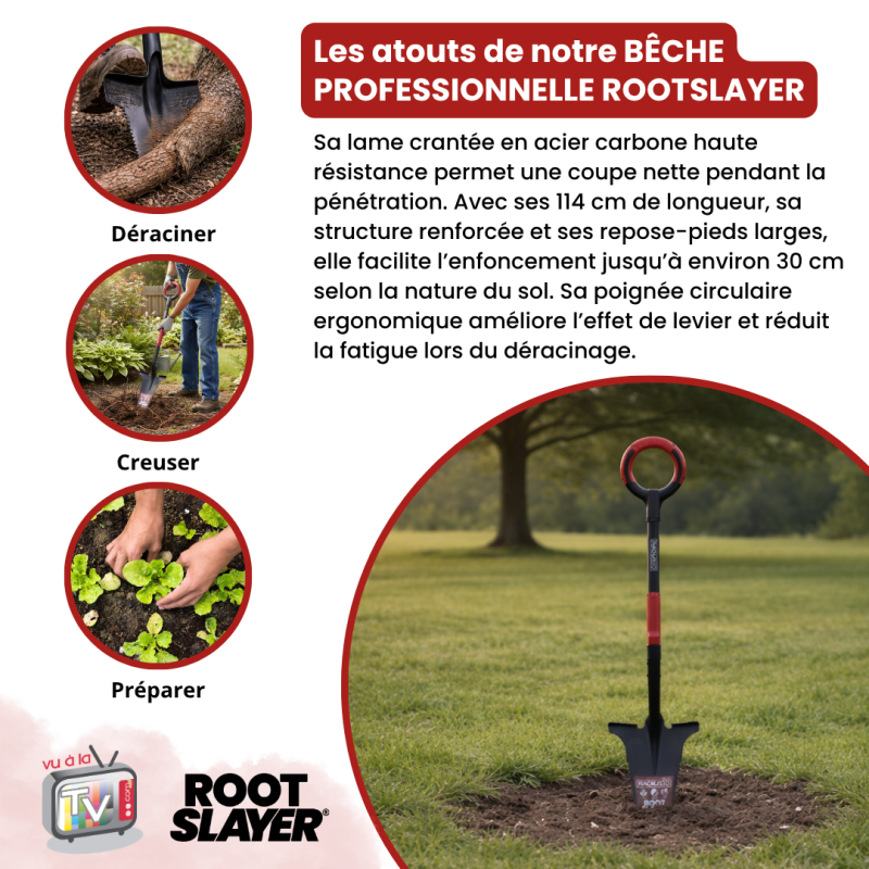 VENTEO Bêche Professionnelle Multifonctions RootSlayer | Pelle Acier Dents Crantées Ergonomique | Outillage de Jardin Sol Entretien Extérieur - VENTEO - Image 7