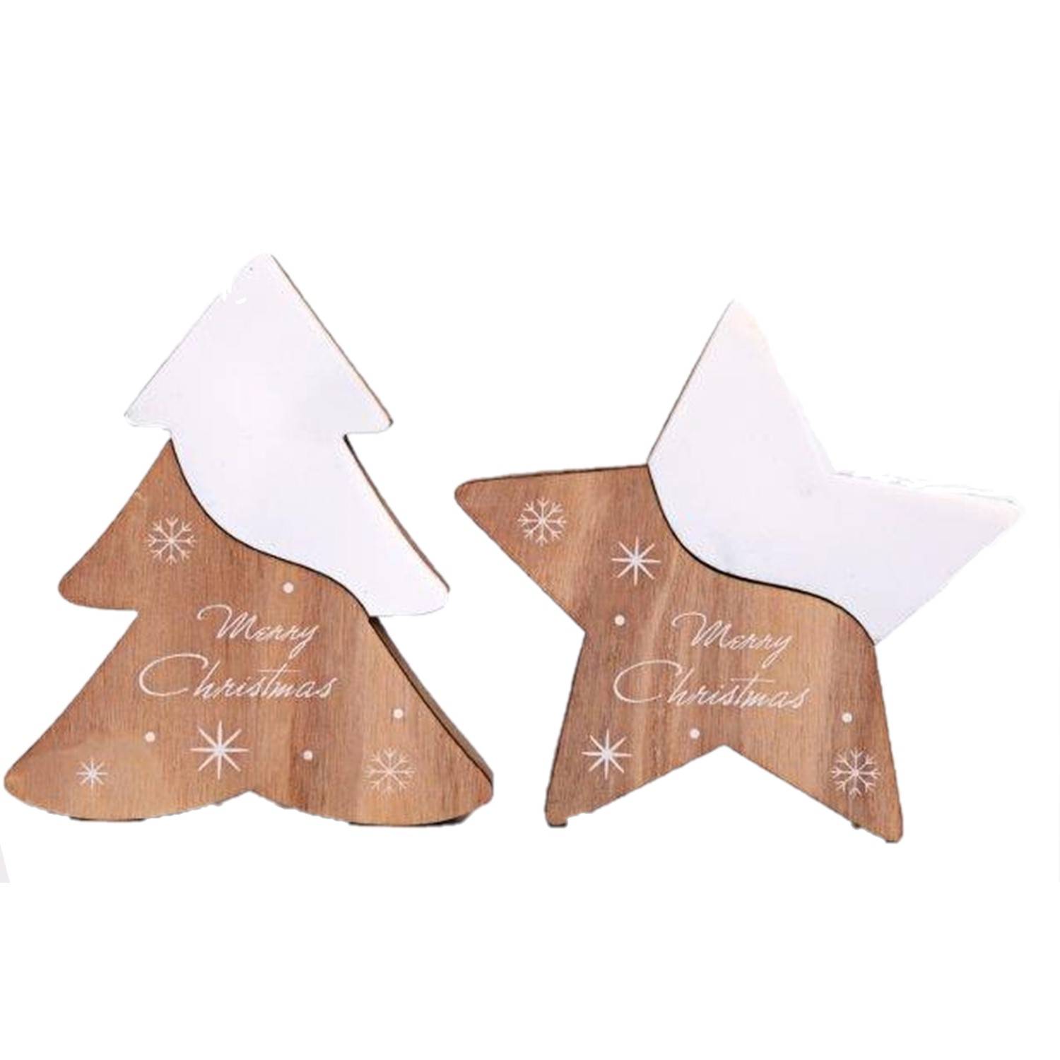 Sans Marque - 2 Décorations de Noël Wooden Natural - Blanc - Toilinux