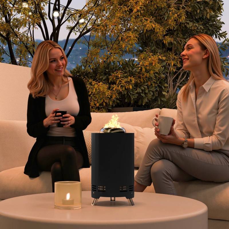 Petit Brasero Portable Acier Inoxydable Jardin Camping Sans Fumée Noir 16x25cm - ComfortXL Outdoor Living - Image 1