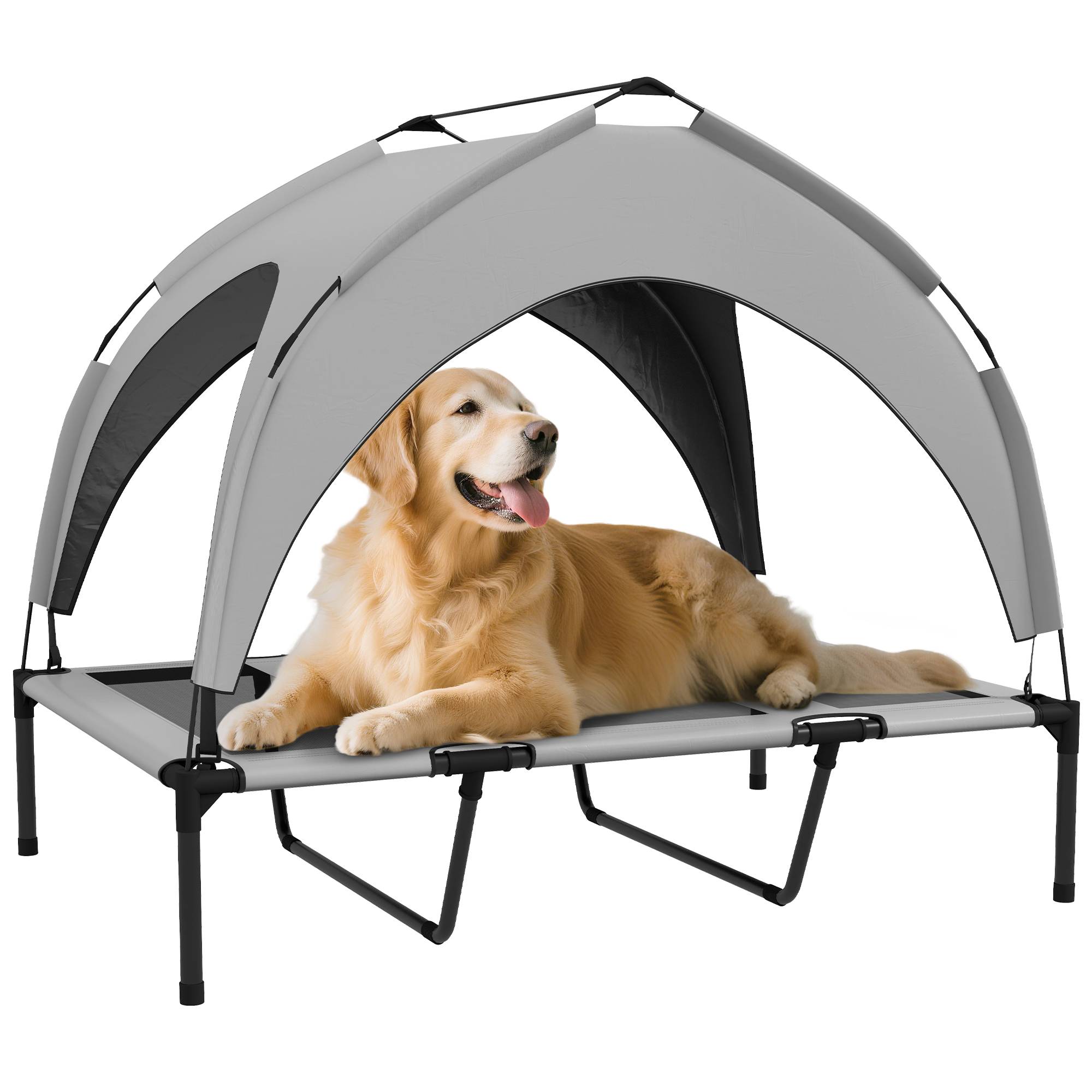 Lit surélevé pour chien grand confort extérieur avec auvent anti-UV gris clair - ComfortXL Outdoor Living