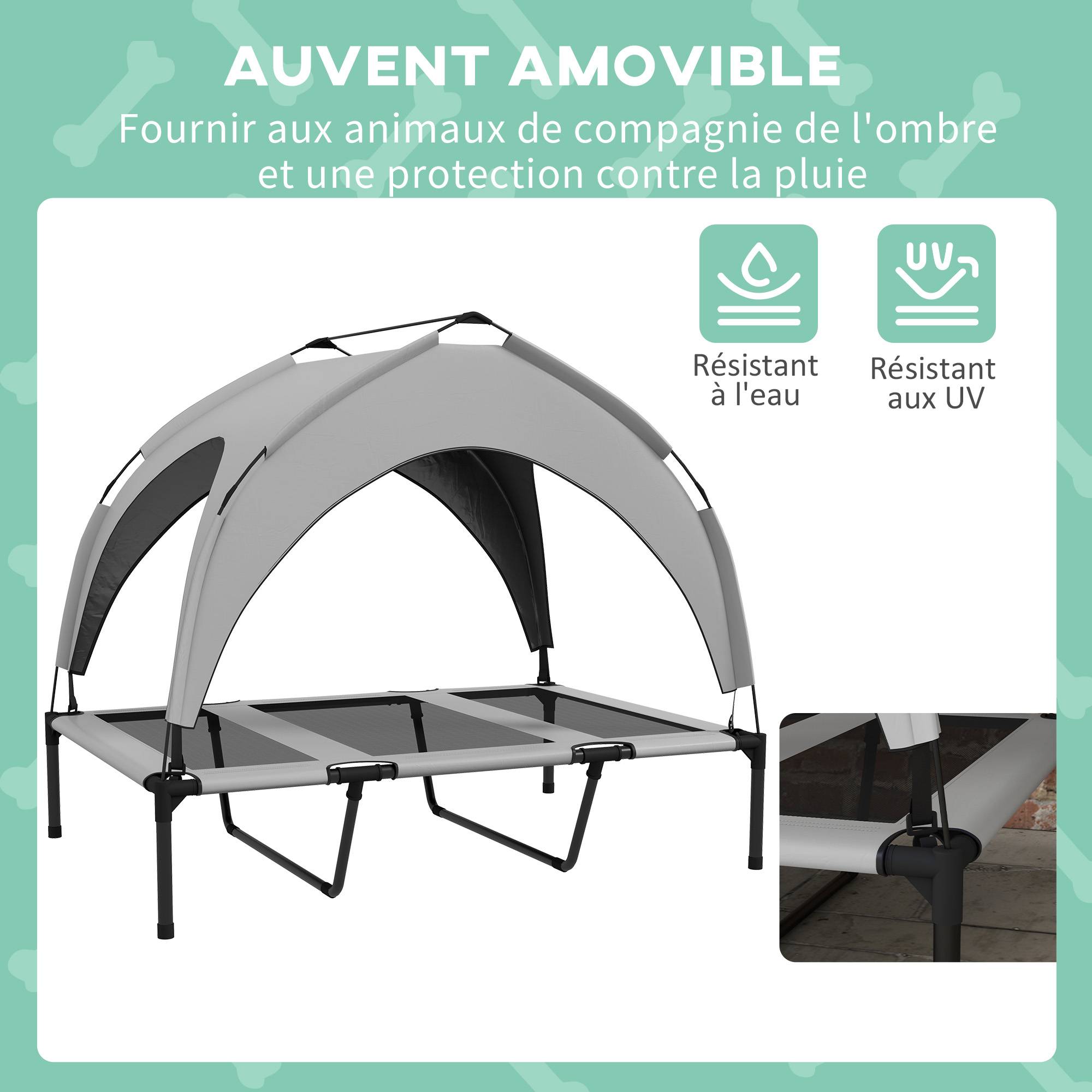 Lit surélevé pour chien grand confort extérieur avec auvent anti-UV gris clair - ComfortXL Outdoor Living - Image 7