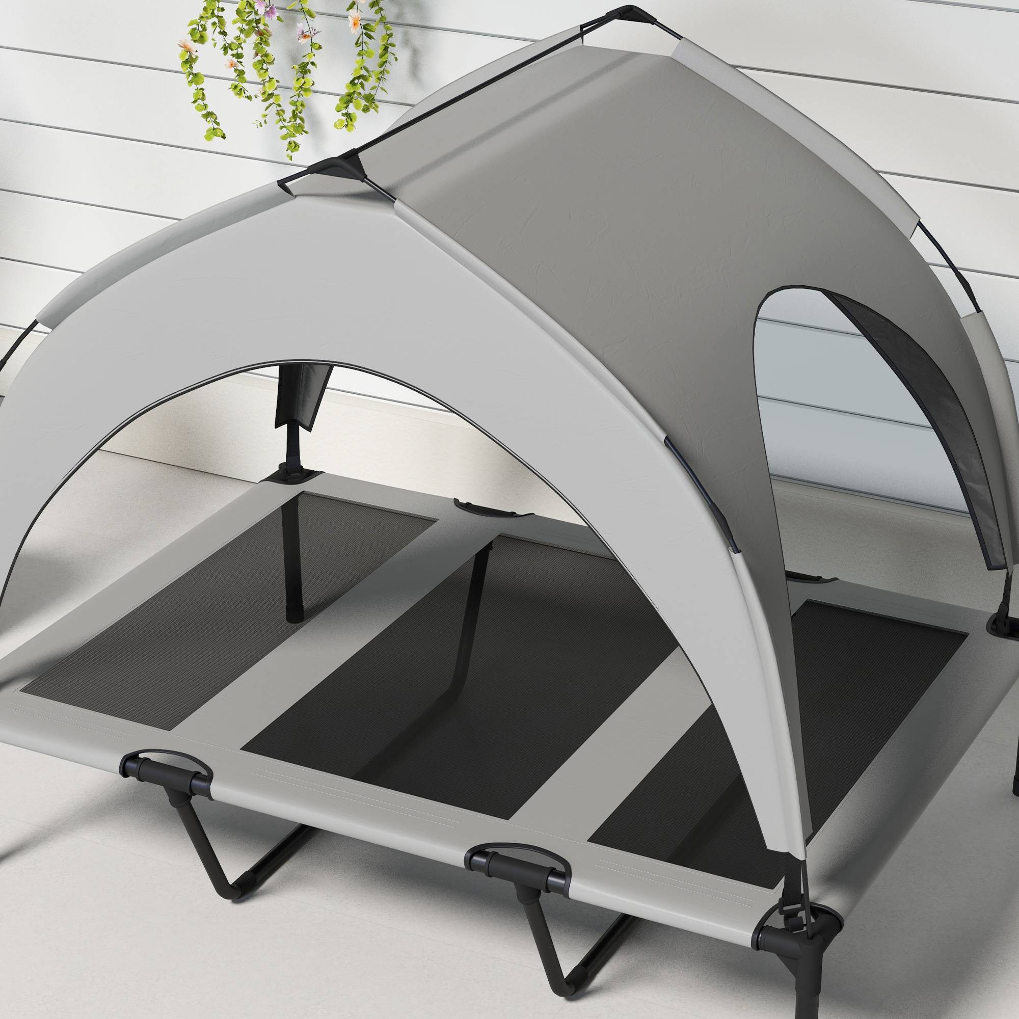 Lit surélevé pour chien grand confort extérieur avec auvent anti-UV gris clair - ComfortXL Outdoor Living - Image 10