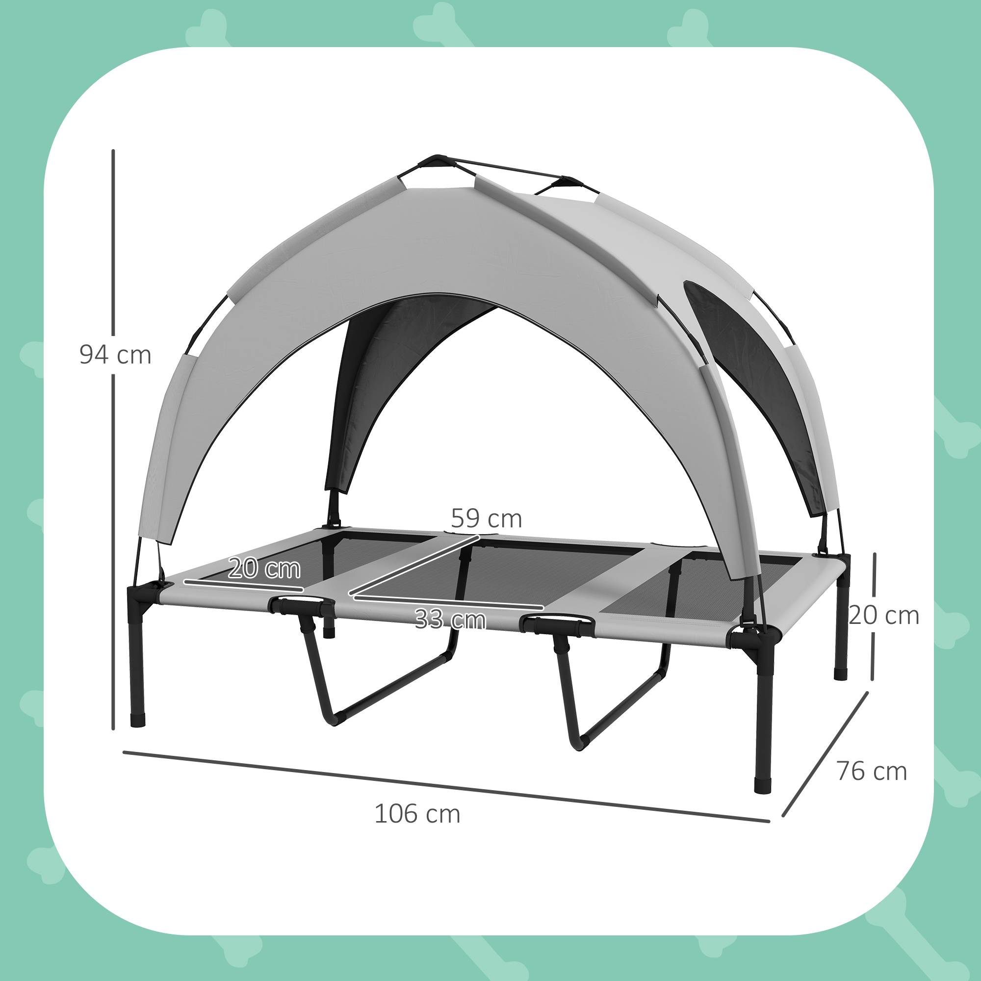 Lit surélevé pour chien grand confort extérieur avec auvent anti-UV gris clair - ComfortXL Outdoor Living - Image 5