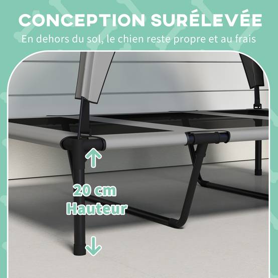 Lit surélevé pour chien grand confort extérieur avec auvent anti-UV gris clair - ComfortXL Outdoor Living - Image 9