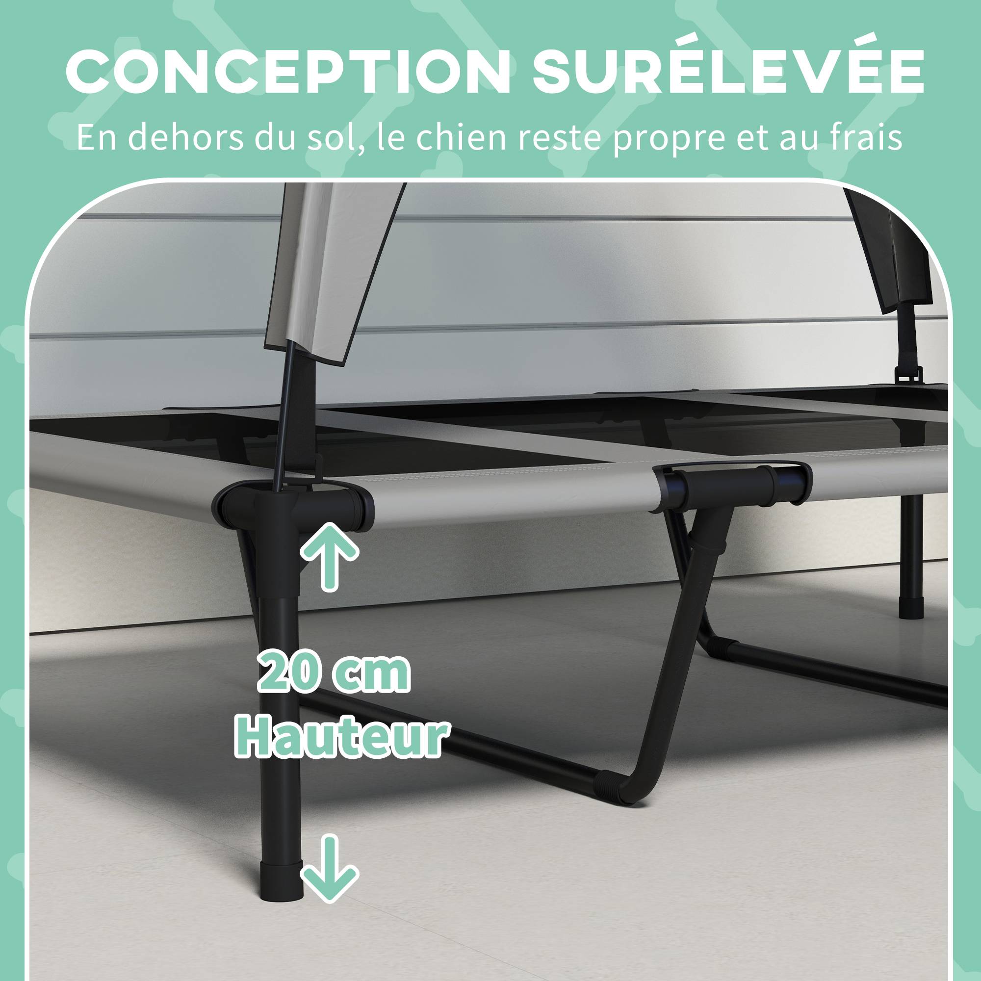 Lit surélevé pour chien grand confort extérieur avec auvent anti-UV gris clair - ComfortXL Outdoor Living - Image 9