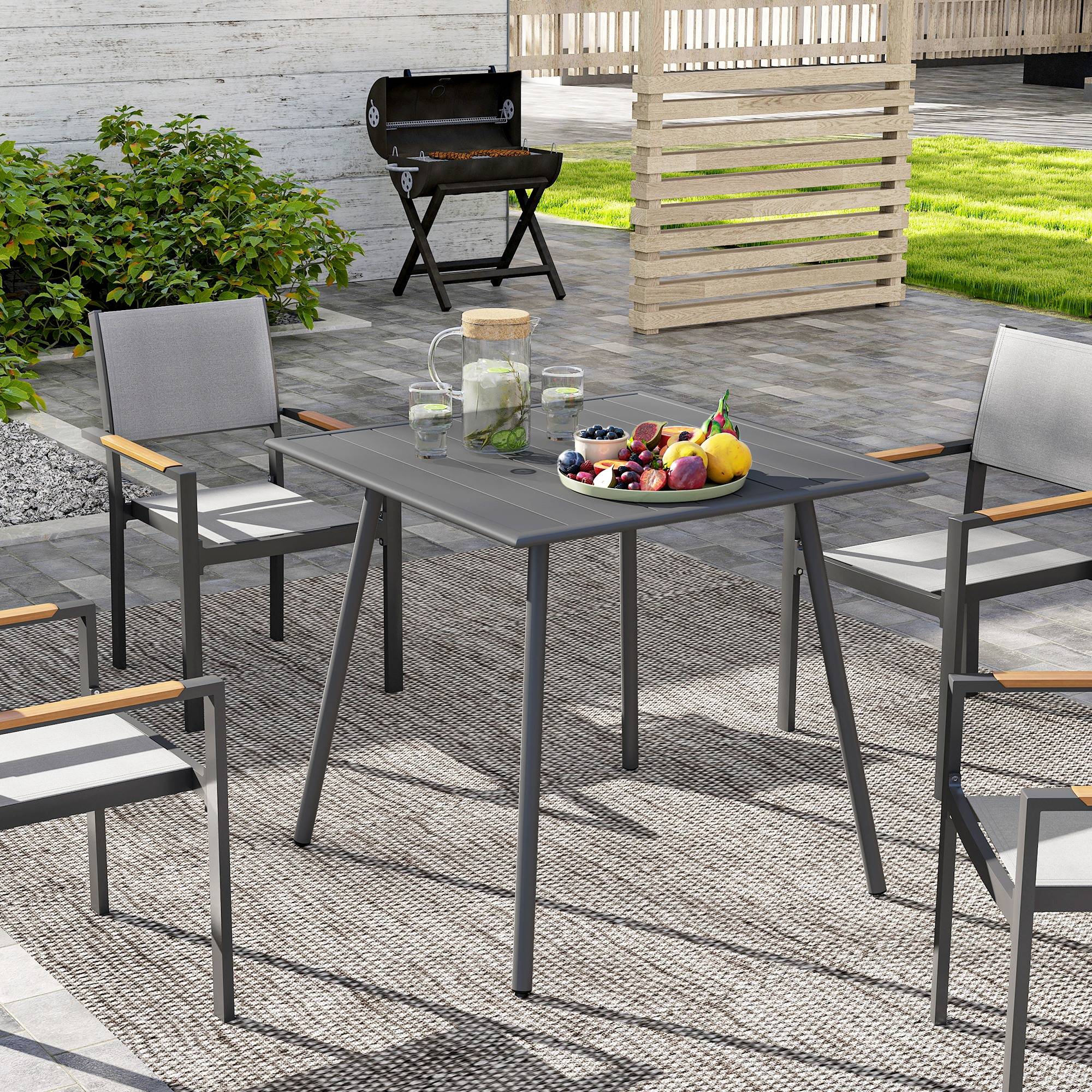 Table à manger de jardin pour 6 personnes avec plateau à lattes pour jardin, patio, terrasse, 80 x 80 x 74 cm, gris - Image 3