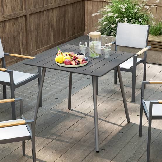 Table à manger de jardin pour 6 personnes avec plateau à lattes pour jardin, patio, terrasse, 80 x 80 x 74 cm, gris - Image 10