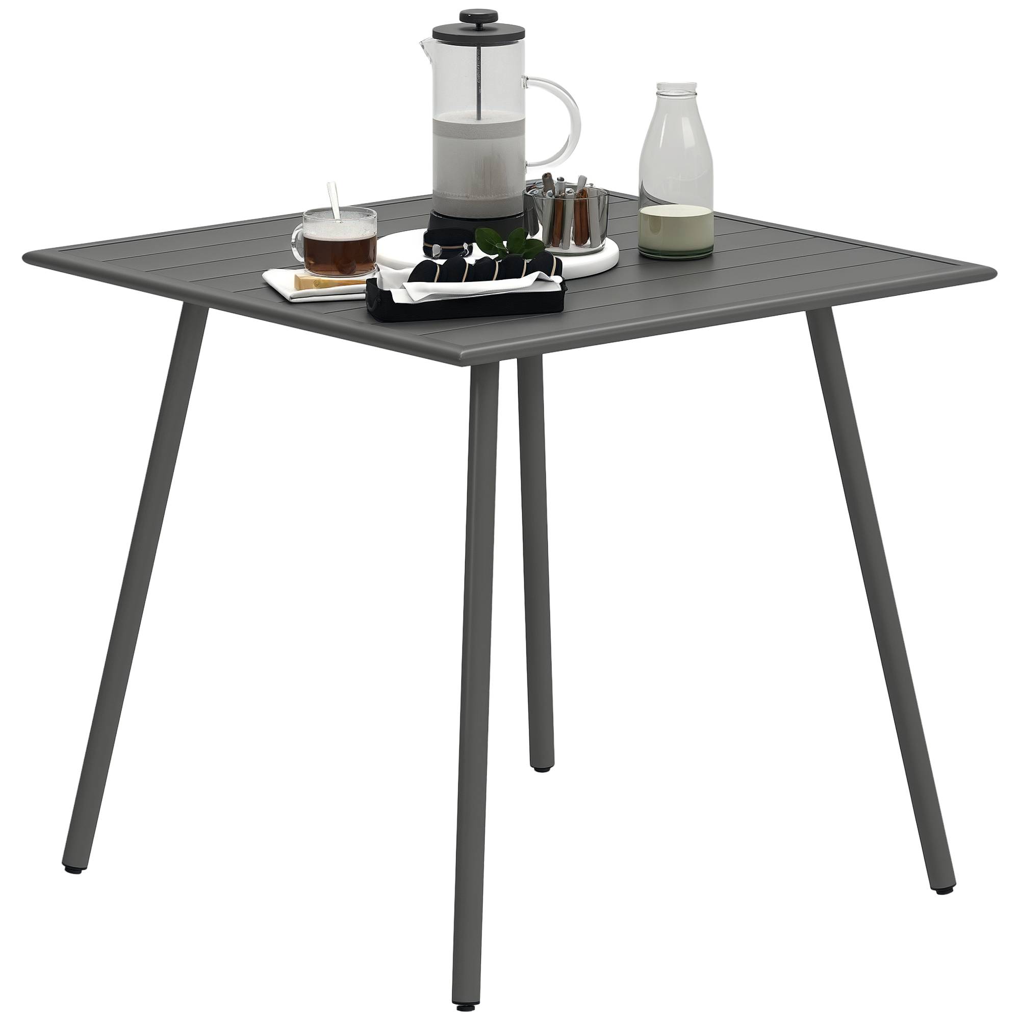 Table à manger de jardin pour 6 personnes avec plateau à lattes pour jardin, patio, terrasse, 80 x 80 x 74 cm, gris - Image 1