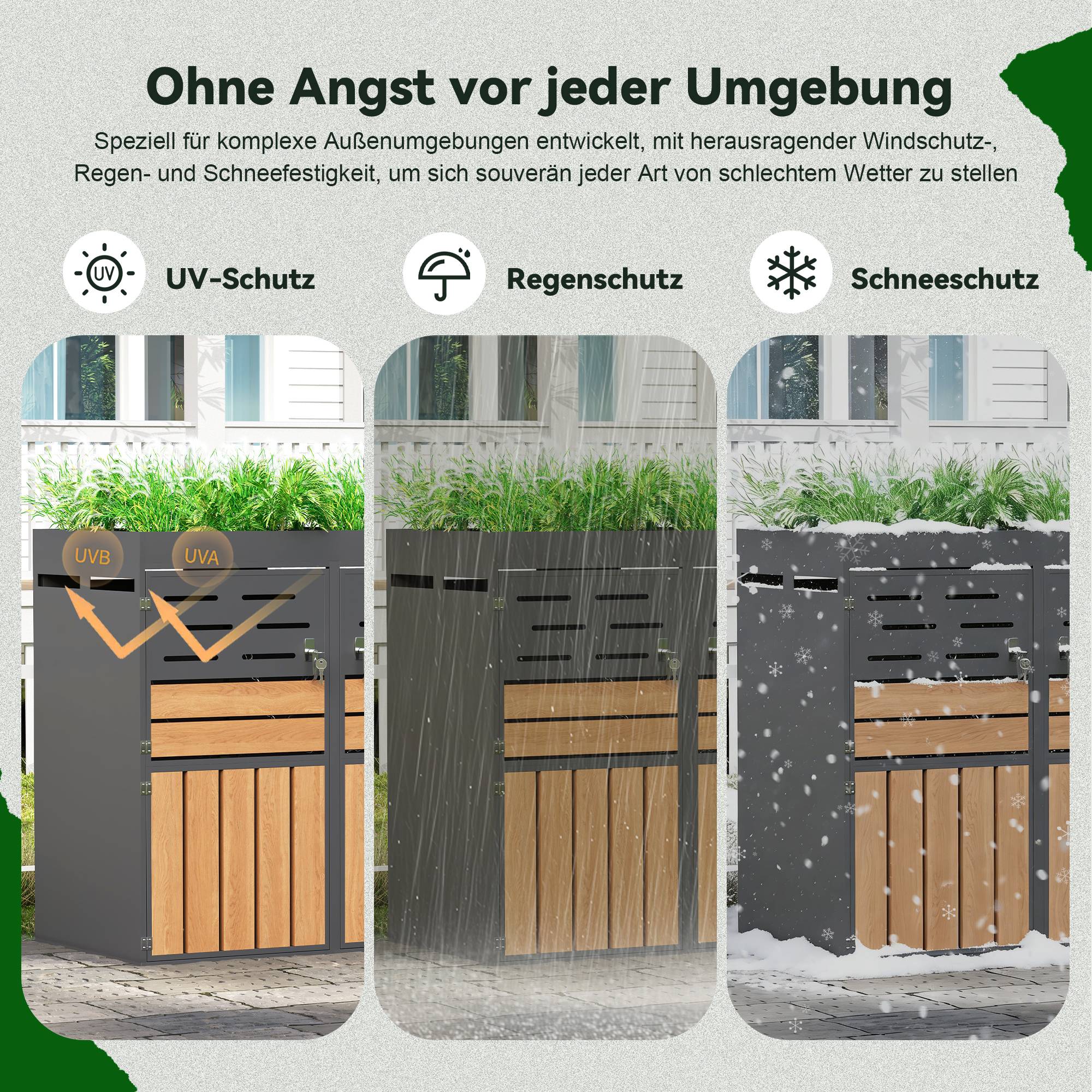 Cache-poubelle double acier galvanisé extérieur avec jardinière intégrée 133x80x128 cm gris - ComfortXL Outdoor Living - Image 6